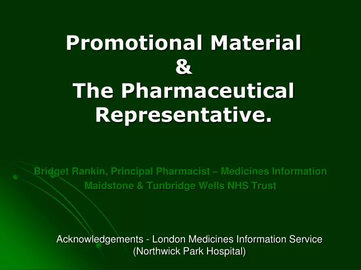 promotional material the pharmaceutical representative