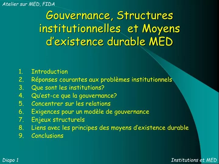 gouvernance structures institutionnelles et moyens d existence durable med