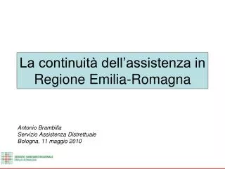 La continuità dell’assistenza in Regione Emilia-Romagna