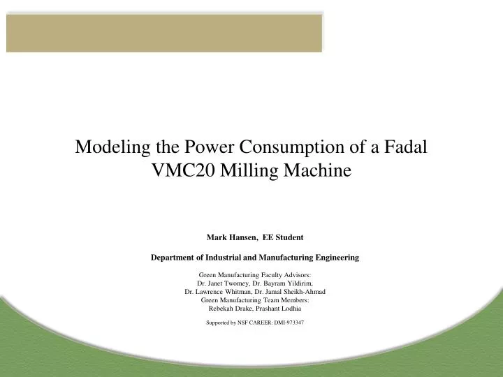 modeling the power consumption of a fadal vmc20 milling machine