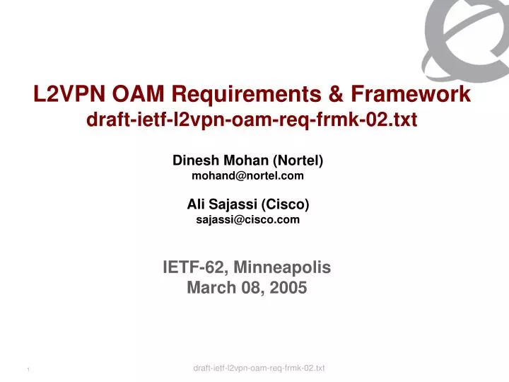 l2vpn oam requirements framework draft ietf l2vpn oam req frmk 02 txt