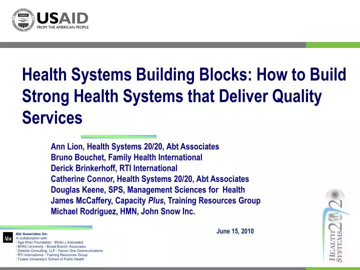 health systems building blocks how to build strong health systems that deliver quality services