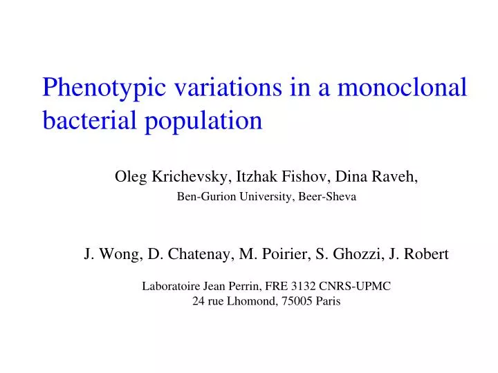 phenotypic variations in a monoclonal bacterial population