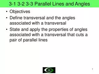 3-1 3-2 3-3 Parallel Lines and Angles