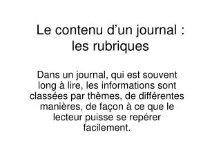 Le contenu d’un journal : les rubriques