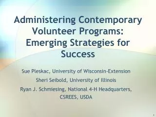Administering Contemporary Volunteer Programs: Emerging Strategies for Success