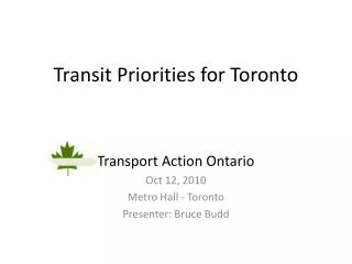 Transit Priorities for Toronto