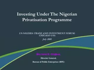 Investing Under The Nigerian Privatisation Programme