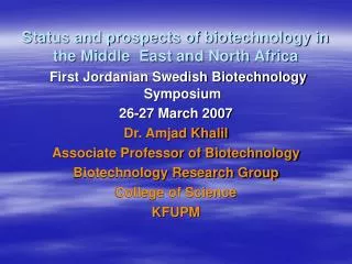 Status and prospects of biotechnology in the Middle East and North Africa