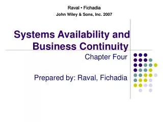 Systems Availability and Business Continuity