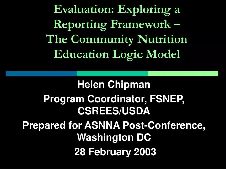 evaluation exploring a reporting framework the community nutrition education logic model