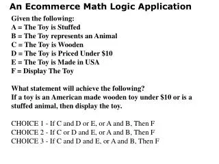 An Ecommerce Math Logic Application