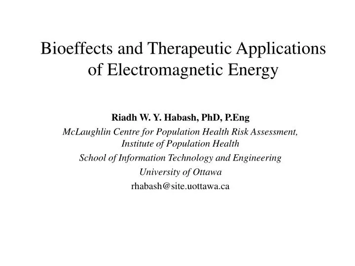 bioeffects and therapeutic applications of electromagnetic energy