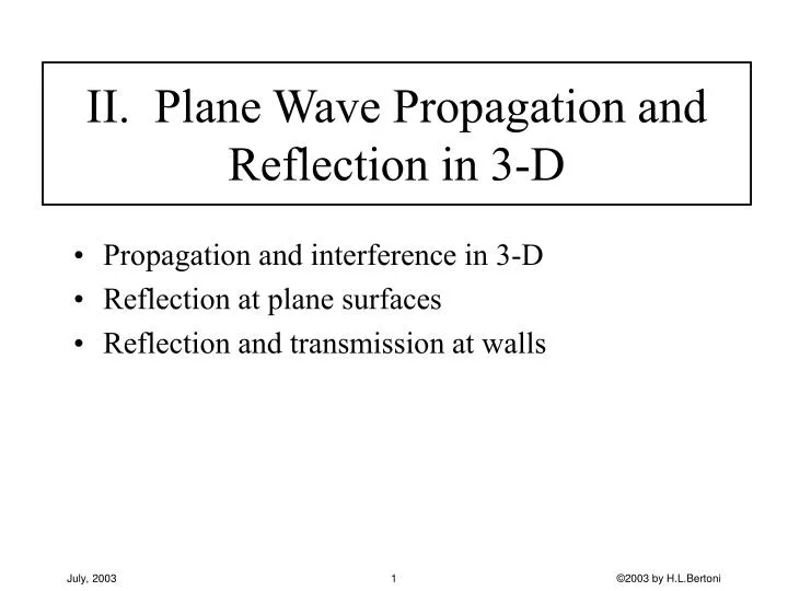 ii plane wave propagation and reflection in 3 d
