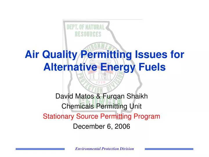 air quality permitting issues for alternative energy fuels