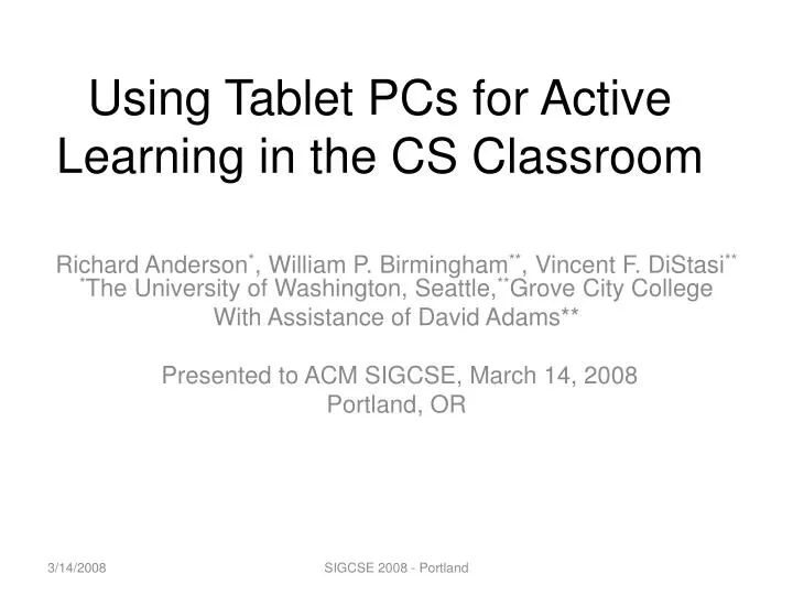 using tablet pcs for active learning in the cs classroom