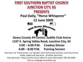 First Southern Baptist church Junction City, KS Presents