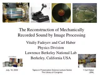 The Reconstruction of Mechanically Recorded Sound by Image Processing