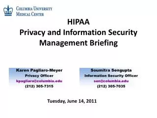 HIPAA Privacy and Information Security Management Briefing