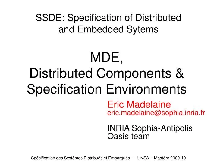 ssde specification of distributed and embedded sytems