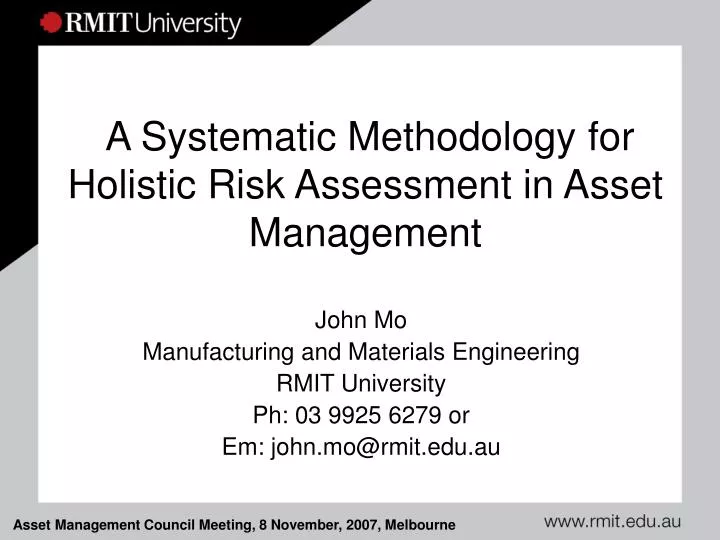 a systematic methodology for holistic risk assessment in asset management
