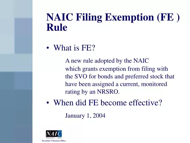 naic filing exemption fe rule