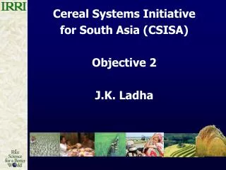 Cereal Systems Initiative for South Asia (CSISA) Objective 2 J.K. Ladha