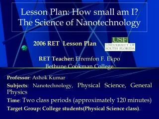 Lesson Plan: How small am I? The Science of Nanotechnology
