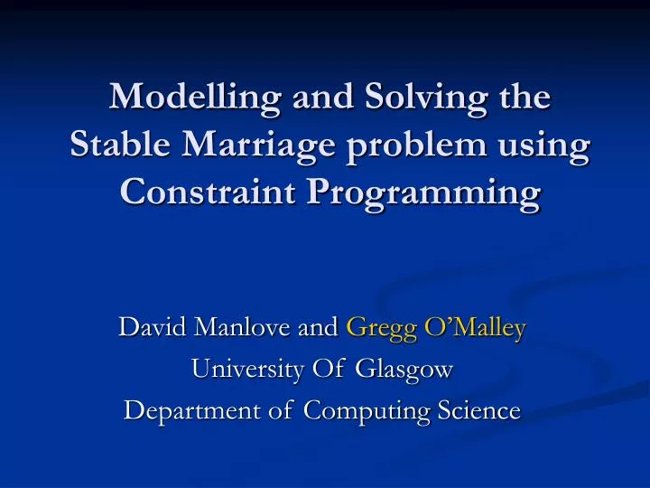 modelling and solving the stable marriage problem using constraint programming