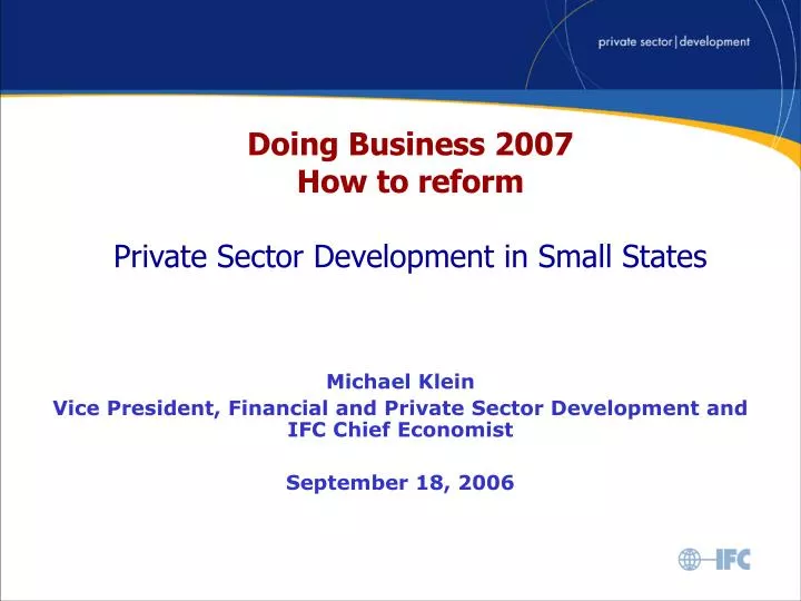 doing business 2007 how to reform private sector development in small states