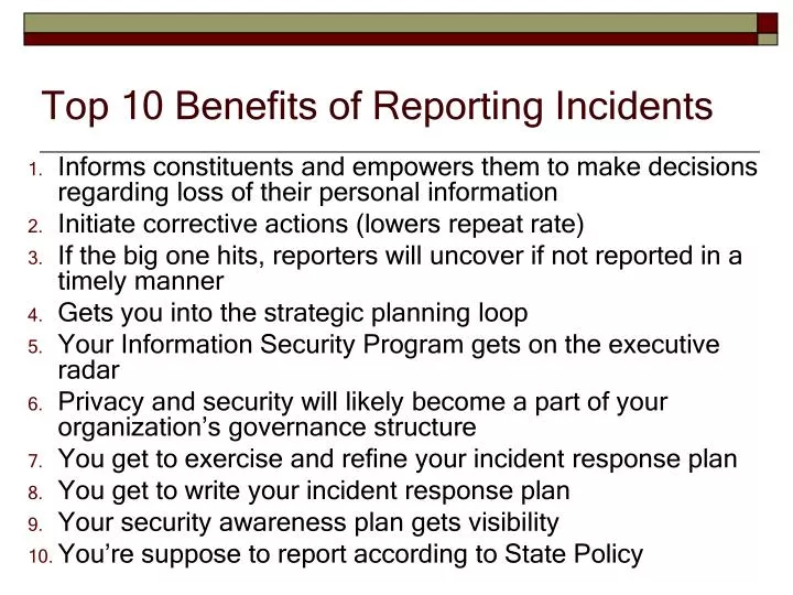 top 10 benefits of reporting incidents