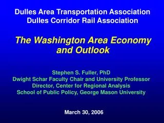 The Washington Area Economy and Outlook