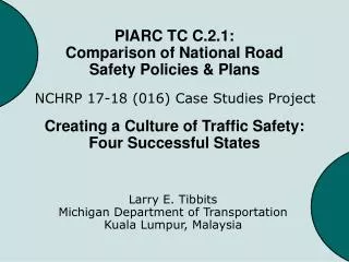 PIARC TC C.2.1: Comparison of National Road Safety Policies &amp; Plans
