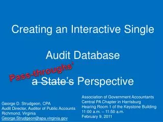 Creating an Interactive Single Audit Database a State’s Perspective