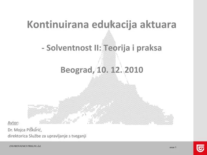 kontinuirana edukacija aktuara solventnost ii teorija i praksa beograd 10 12 2010