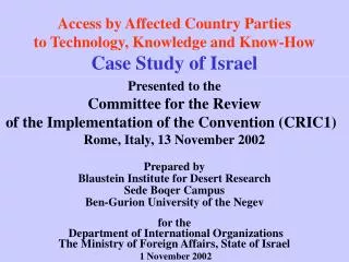 Access by Affected Country Parties to Technology, Knowledge and Know-How Case Study of Israel