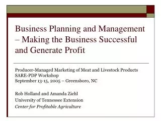 Business Planning and Management – Making the Business Successful and Generate Profit