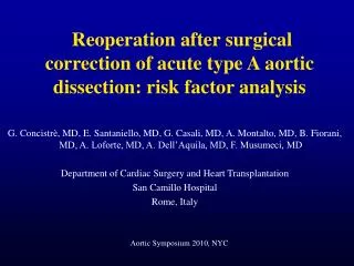 Reoperation after surgical correction of acute type A aortic dissection: risk factor analysis
