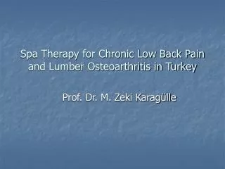 Spa Therapy for Chronic Low Back Pain and Lumber Osteoarthritis in Turkey