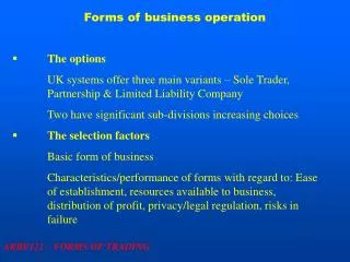 Forms of business operation