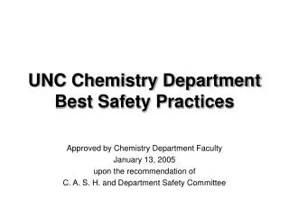 UNC Chemistry Department Best Safety Practices