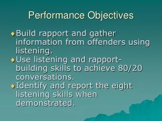 Performance Objectives