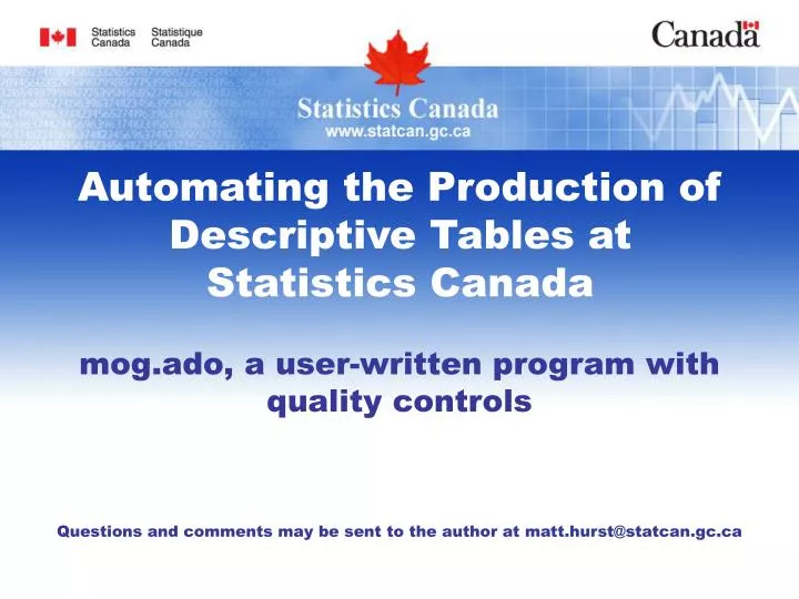 automating the production of descriptive tables at statistics canada