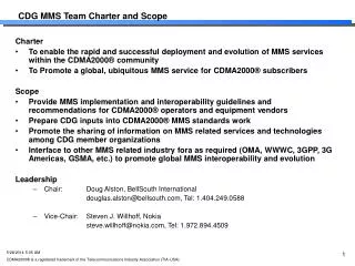 CDG MMS Team Charter and Scope