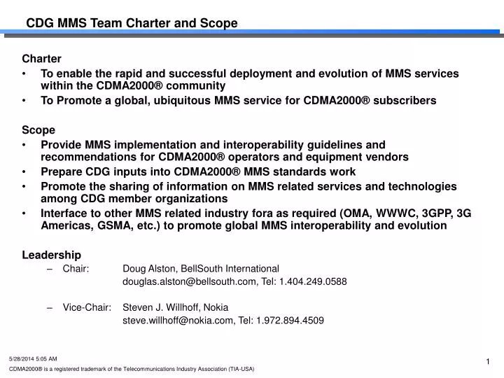 cdg mms team charter and scope