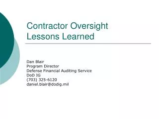 Contractor Oversight Lessons Learned
