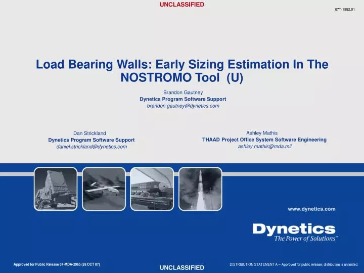 load bearing walls early sizing estimation in the nostromo tool u