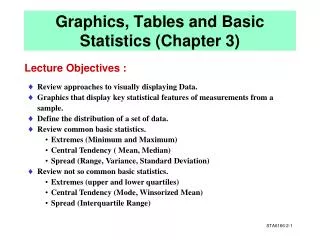 Graphics, Tables and Basic Statistics (Chapter 3)