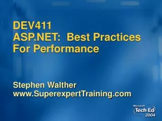DEV411 ASP.NET: Best Practices For Performance