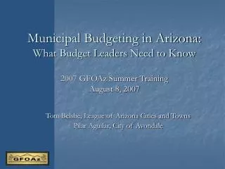 Municipal Budgeting in Arizona: What Budget Leaders Need to Know